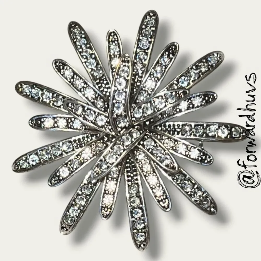 Vintage Radiating Rhinestone Encrusted Sunburst Brooch